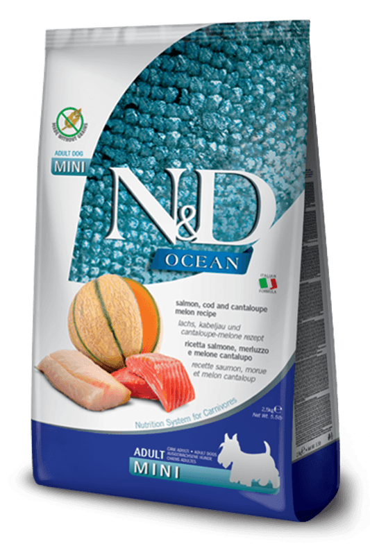 FARMINA N&D SALMON, COD & CANTALOUPE MELON ADULT MINI 2,5KG