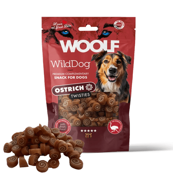 Hovedbilde WOOLF WILDDOG Ostrich & Cod Twisties 100g 